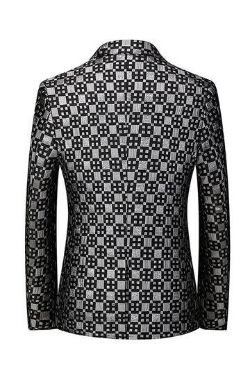 Blazer noir à carreaux crantés à un bouton Blazer pour homme